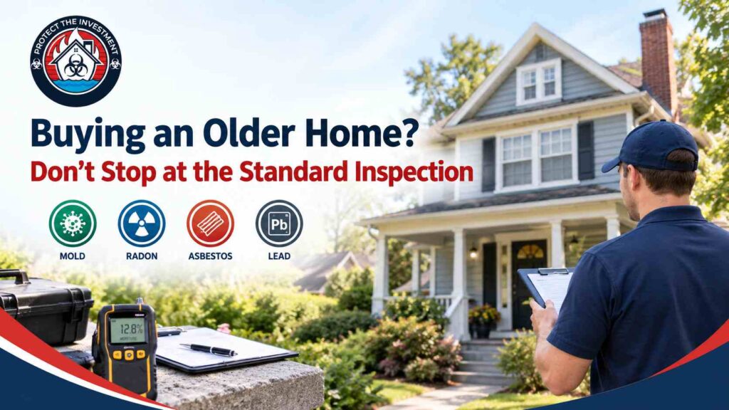 Environmental testing before buying a home to check for mold, radon, asbestos, and lead.